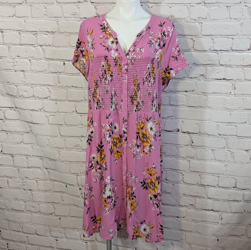 Torrid Pink Floral Dress With Smocked Waist